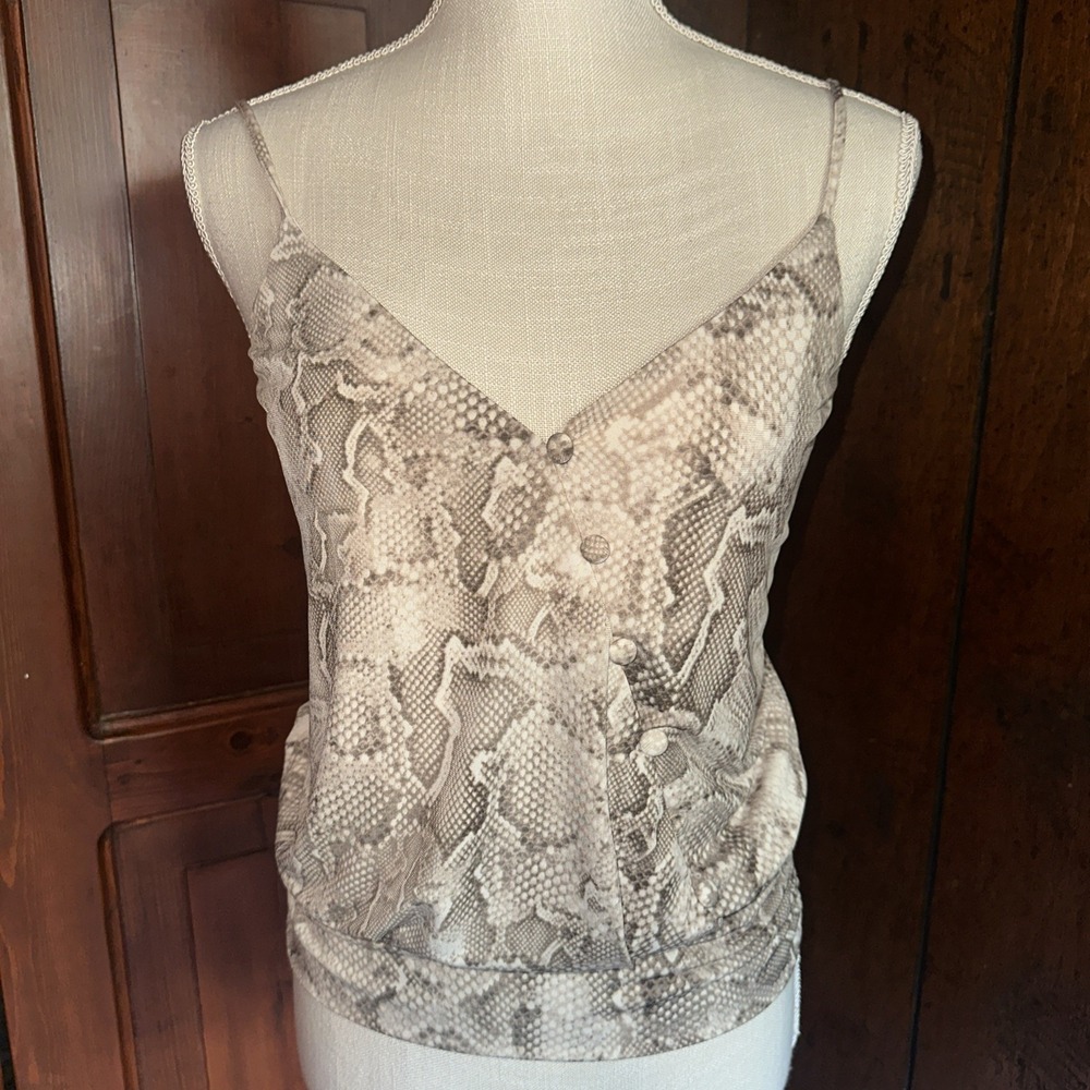 WHITE HOUSE BLACK MARKET Women's XS Beige Snake‎ Cami Tank Top Brown EUC